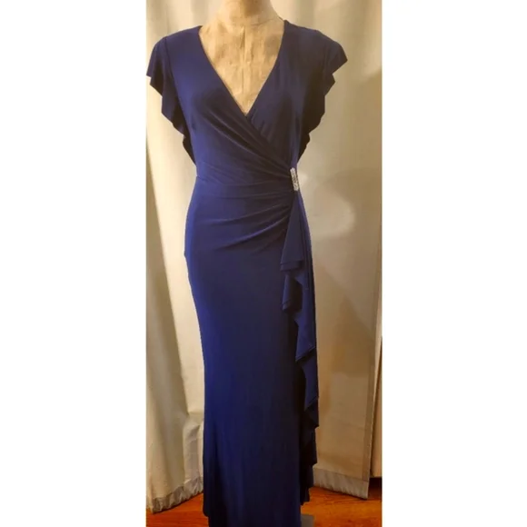 Lauren Ralph Lauren Womens Ruched Surplice Formal Dress Blue 2
